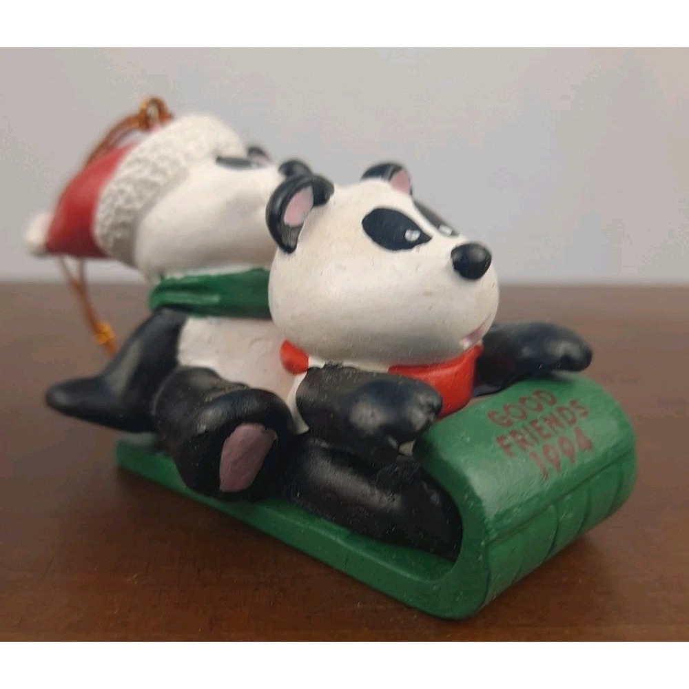 American Greetings Good Friends 1994 Panda Sledding Ornament w/Original Box